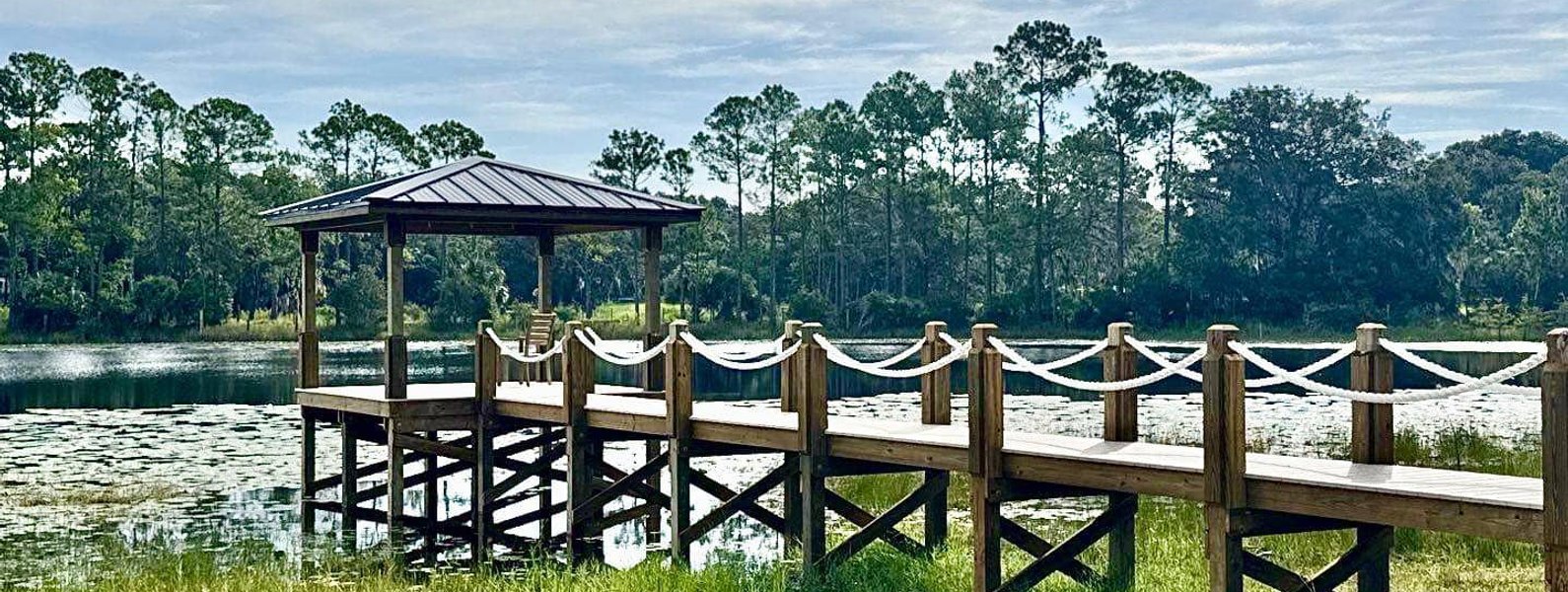 Dock and seawall along residential shoreline