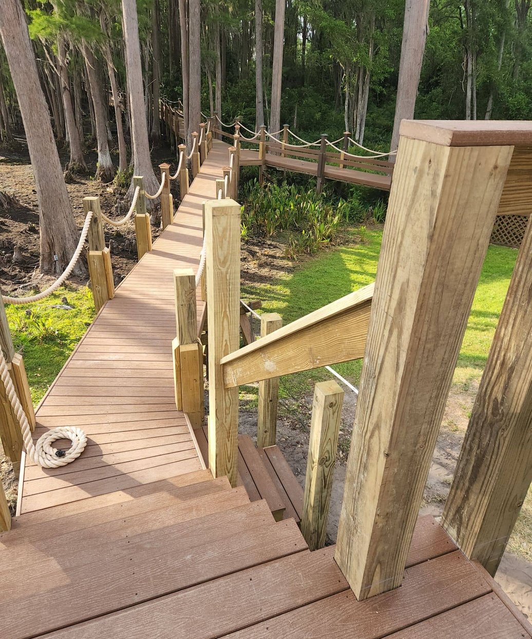 Long dock pathway extending toward the water